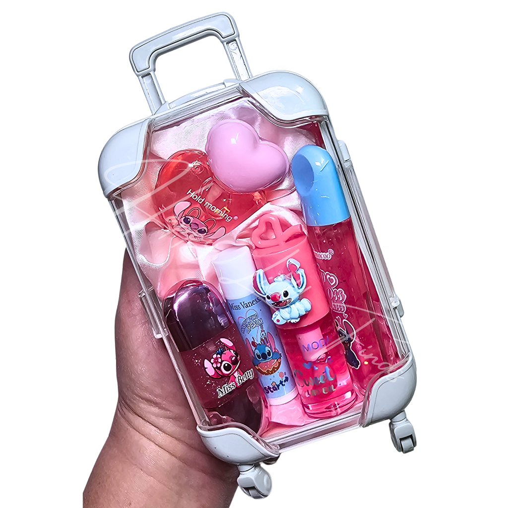 💙 Stitch or Angel Alien Mini Suitcase – Aesthetic Lip & Accessory Set